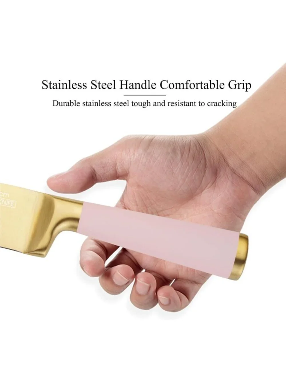 Aesthetic Gold & Pink Kitchen Knife Set with Wooden Block & Sharpener - Cute